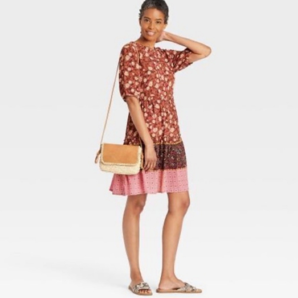 Knox Rose Tiered Knee Length Dress Boho Peasant - Relaxed Fit Size XXL